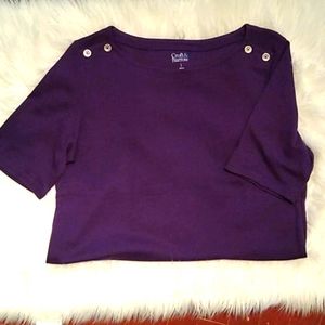 Croft & Barrow soft purple cotton knit top. Size Large. 1/2 length sleeves.